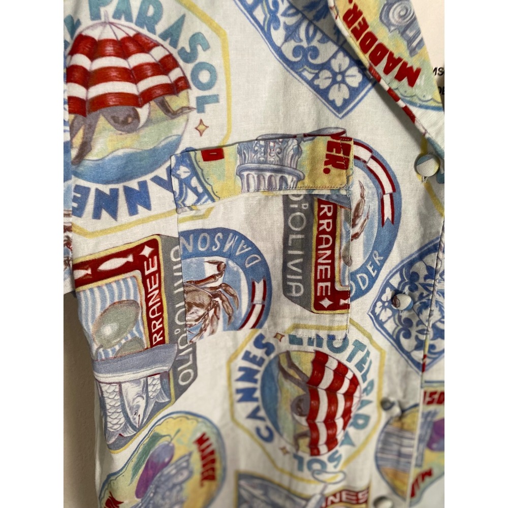 NWT Damson Madder Chlo Holiday Print Shirt US 10 Organic Cotton Linen Resort Top - Picture 9 of 15